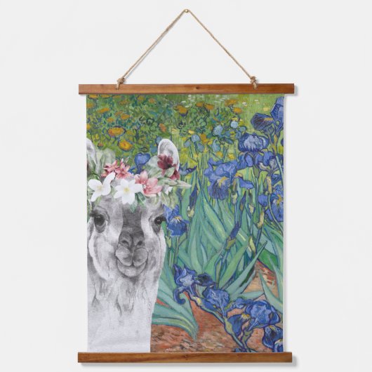 Van Gogh's Irises en Fancy Llama Hangend Wandkleed (Voorkant)