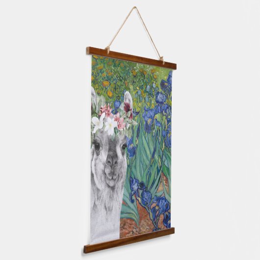 Van Gogh's Irises en Fancy Llama Hangend Wandkleed (Gebogen)