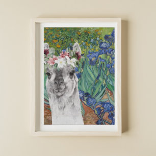Van Gogh's Irises en Fancy Llama Poster