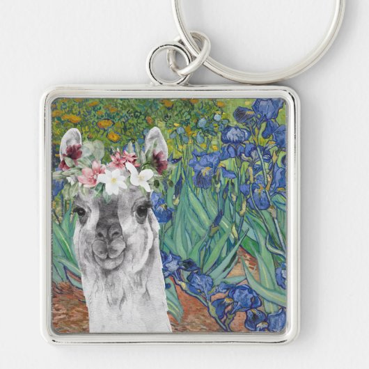 Van Gogh's Irises en Fancy Llama Sleutelhanger (Voorkant)