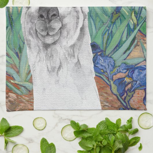 Van Gogh's Irises en Fancy Llama Theedoek (Gevouwen)