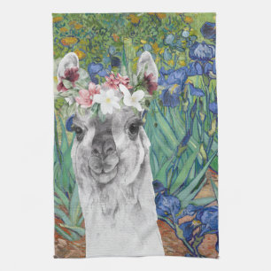 Van Gogh's Irises en Fancy Llama Theedoek