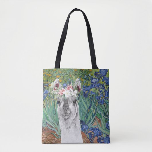 Van Gogh's Irises en Fancy Llama Tote Bag (Voorkant)