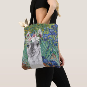 Van Gogh's Irises en Fancy Llama Tote Bag