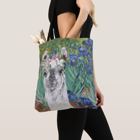 Van Gogh's Irises en Fancy Llama Tote Bag (Dichtbij)