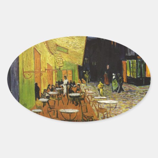 Van Gogh's Night Cafe Ovale Sticker (Voorkant)