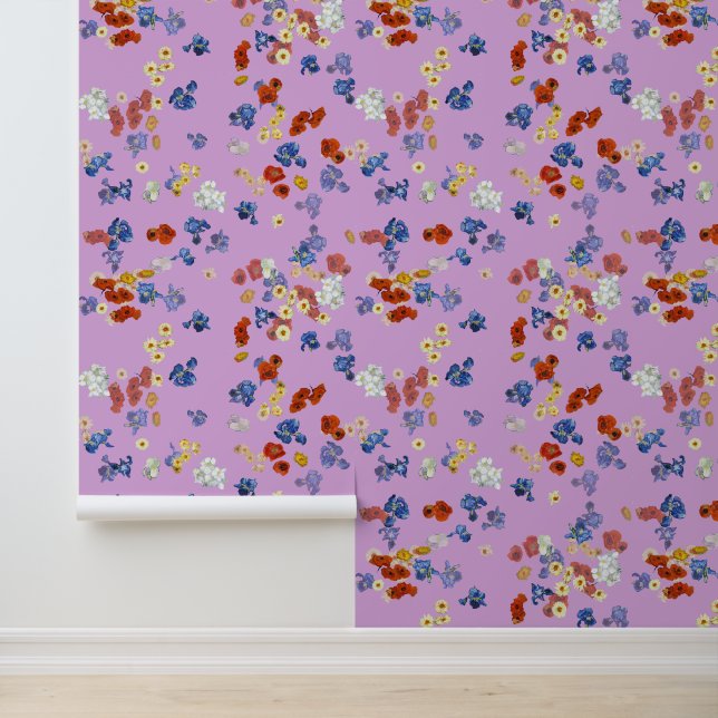 Van Gogh's Papaver en Iris Bloemen Lavendel Behang (Applicatie)