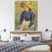 Van Gogh's parelmeisje met gele Pet 1890 Canvas Afdruk (Insitu (Slaapkamer))