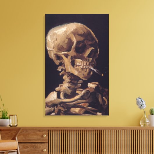 Van Gogh's skelet met brandende sigaretten Canvas Afdruk (Insitu (Woonkamer))