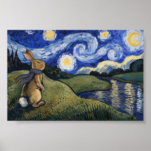 Van Goghs Sterrennacht met konijn Poster