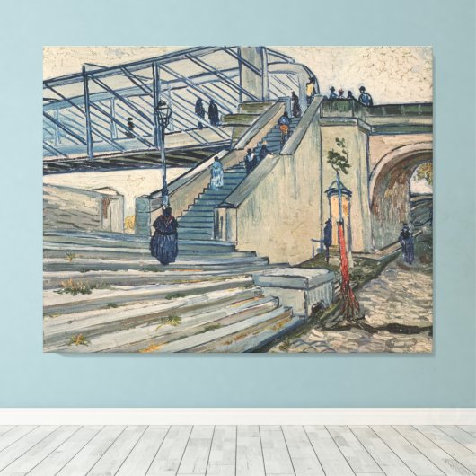 Van Gogh's The Trinquetaille Bridge, Arles (1888) Canvas Afdruk (Insitu (Houten vloer))
