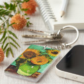 Van Gogh's Vase met drie zonnebloemen Sleutelhanger (Voorkant Rechts)