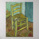 Van Gogh's voorzitter van Vincent Van Gogh Poster<br><div class="desc">Van Gogh's stoel door Vincent Van Gogh, olie op canvas 1888, is een schilderij van de nederige, houten stoel met een stok achter de rug van de kunstenaar, geplaatst in de hoek van een kamer op een stoffige vloervloer tegen een achtergrond van muren en een houten deur. Op de stoel...</div>