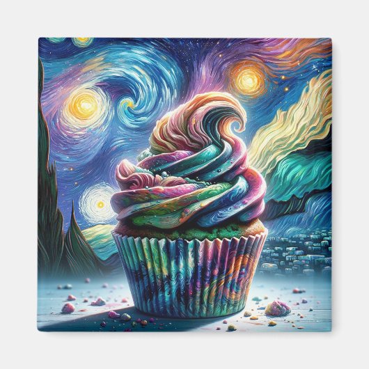 Van Gogh's Whimsy: Cupcake kosmos magneet (Voorkant)