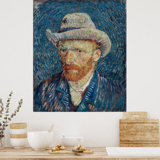 Van Gogh's zelfportret met grijs Pet Poster (Keuken)
