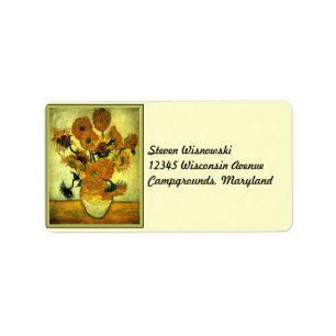 Van Gogh's zonnebloemen, populair schilderij, Etiket