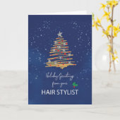 Van Hair Stylist Kerstboom op Navy Kaart (Gele Bloem)