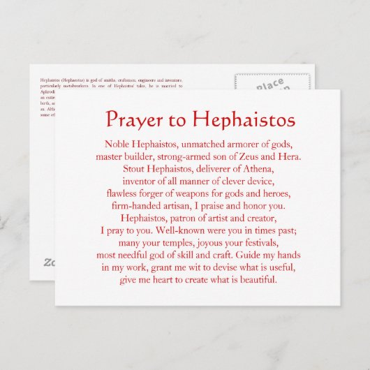 Van Hephaistos (Hephaestus) het Briefkaart (Voorkant / Achterkant)