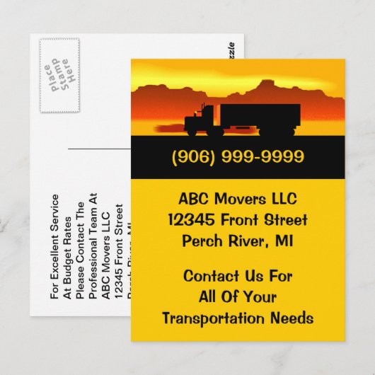 Van het Bedrijfs vervoer van de Verhuizers van de Briefkaart (Voorkant / Achterkant)