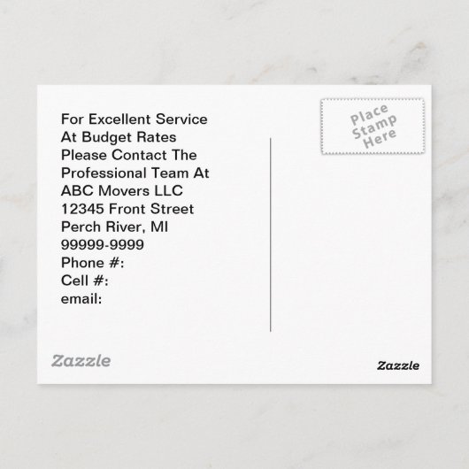 Van het Bedrijfs vervoer van de Verhuizers van de Briefkaart (Achterkant)