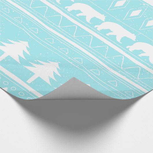 Van het Beer en het Kerstfeest-Blauwgroen Patroon Cadeaupapier (Hoek)