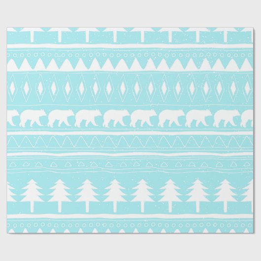 Van het Beer en het Kerstfeest-Blauwgroen Patroon Cadeaupapier (Vlak)