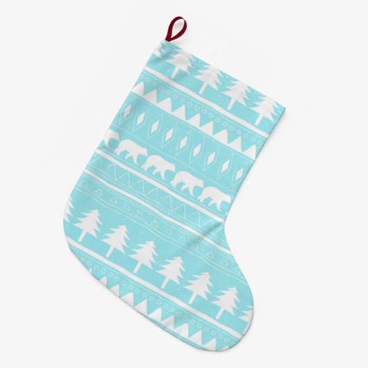 Van het Beer en het Kerstfeest-Blauwgroen Patroon Grote Kerstsok (Voorkant (Hangend))