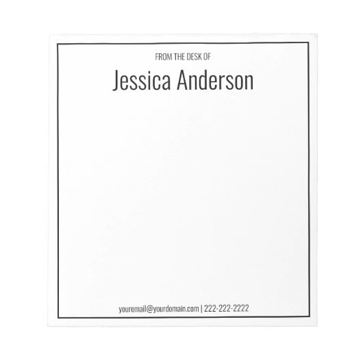 Van het bureau van Black White Minimalist Notitieblok (Voorkant)