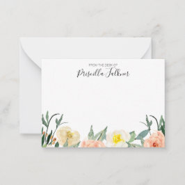 Van het bureau van Blush Pink Waterverf Floral Notitiekaartje