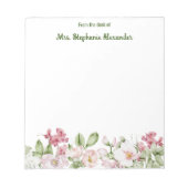 Van het bureau van de Elegant Pink Floral Waterver Notitieblok (Voorkant)