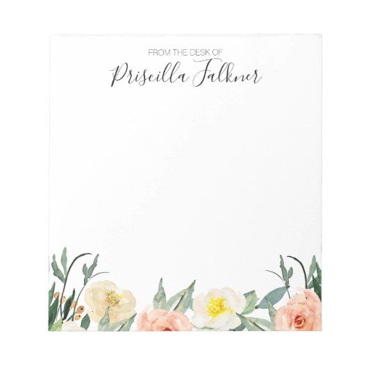 Van het bureau van de moderne koraalbloemen van de notitieblok (Voorkant)