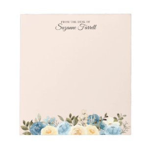 Van het bureau van de Naam Waterverf Blauwe Floral Notitieblok