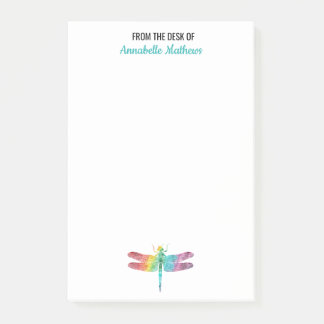 Van het bureau van de regenboogdragonvlieg van de  post-it® notes