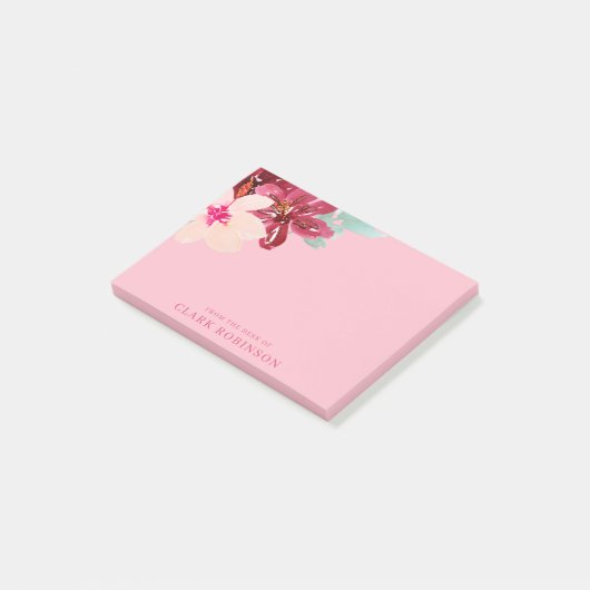 Van het bureau van de roze Waterverf Bouquet Post-it® Notes (Schuin)
