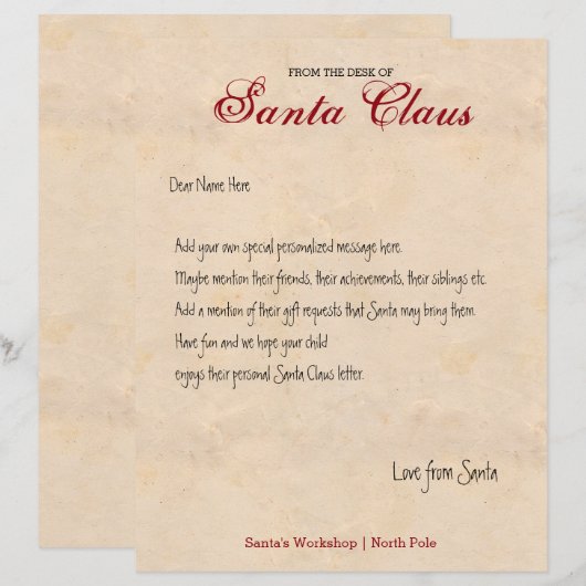 Van het bureau van de Santa Persoonlijke Brief (Voorkant / Achterkant)