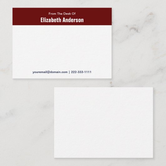 Van het bureau van donkerrood wit Naam Telefoon E- Notitiekaartje (Voorkant / Achterkant)