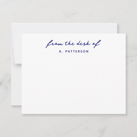 Van het bureau van echte marineblauw stijlvol mode notitiekaartje (Voorkant)