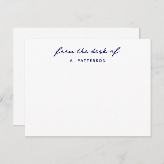 Van het bureau van echte marineblauw stijlvol mode notitiekaartje (Voorkant / Achterkant)