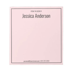 Van het bureau van Jouw naam Bleke roze & zwarte t Notitieblok