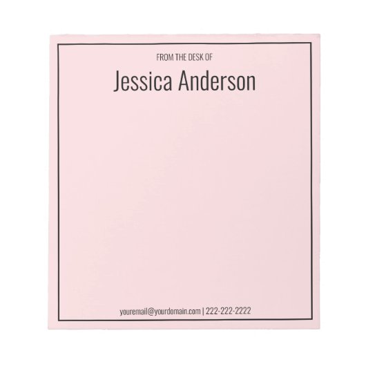 Van het bureau van Jouw naam Bleke roze & zwarte t Notitieblok (Voorkant)