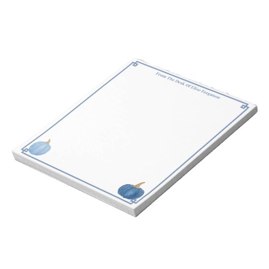 Van het bureau van | Klassieke Blauwe en Witte Pom Notitieblok (Linkerzijde)