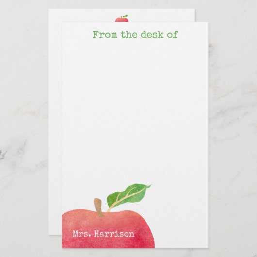 Van het bureau van leraar Red Apple, speciaal gepe Briefpapier (Voorkant / Achterkant)