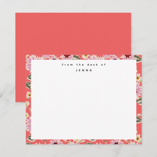Van het bureau van levendige bloemenpatroon notitiekaartje (Voorkant / Achterkant)
