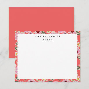 Van het bureau van levendige bloemenpatroon notitiekaartje