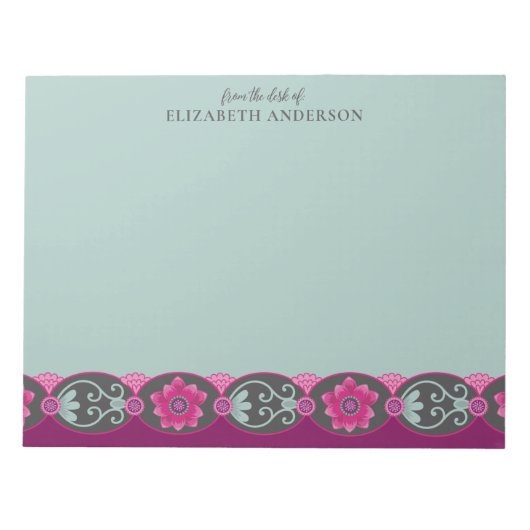 Van het bureau van Pretty Teal Floral Notitieblok (Voorkant)
