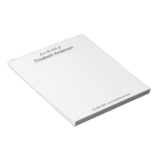 Van het bureau van Witte en Zwarte Naam Telefoon E Notitieblok (Schuin)