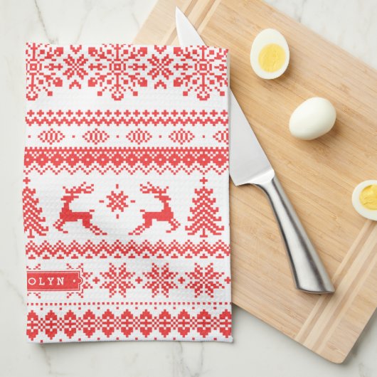 Van het de sweater rood eerlijk eiland van theedoek (Quarter Fold)