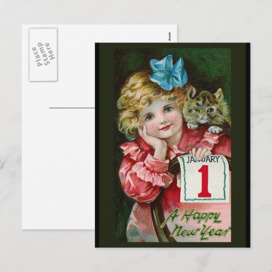 Van het "gelukkige Meisje van het Nieuwjaar" het Feestdagenkaart (Voorkant / Achterkant)
