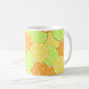 van het het limoenfruit van sinaasappelscitroenen koffiemok
