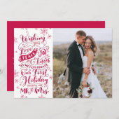 Van het Pas getrouwd Hand-Drawn | Rode | Foto van Feestdagenkaart (Voorkant / Achterkant)